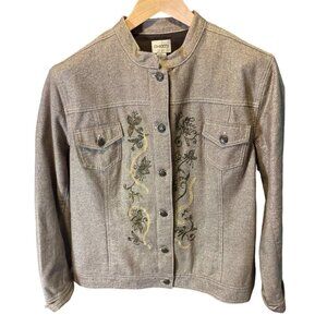 Chico's Gold Metallic Denim Embroidered Jacket Sz XL